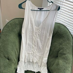 American Eagle Outfitters White Lace-Up Blouse